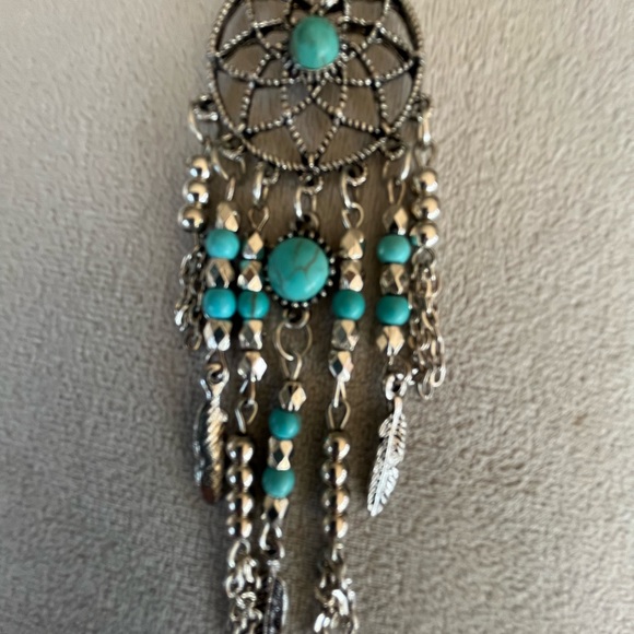 Silver tone and turquoise long necklace. Dream catcher motif. - Picture 3 of 10
